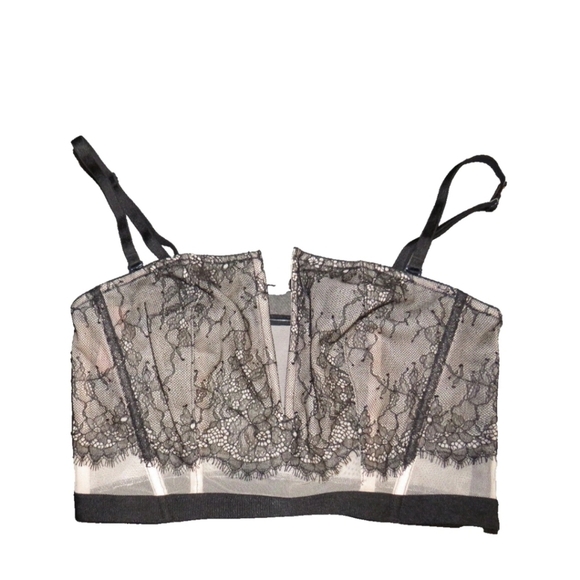 Victorias Secret Black Lace Long Line Strapless Boning Bra Size Small - Picture 1 of 11